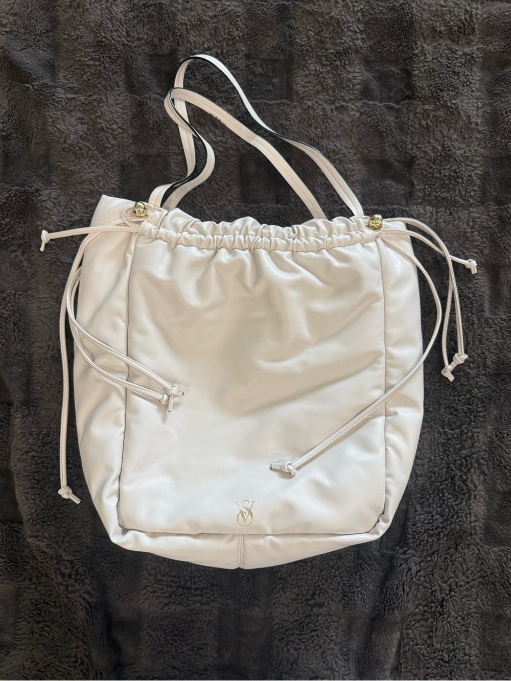 Victoria's Secret Cream Drawstring Tote with Gold Hardware